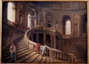 Otáčivé schodiště Palazzo Farnese a Caprarola obraz od Huberta Roberta (1733-1808) 18. století Sun. 0,24x0,33 m od Hubert Robert