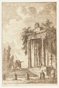 Schody se čtyřmi hraničními sloupky Les Soirees de Rome (název série) Roman Faces` (název série) od Hubert Robert