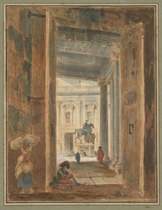Pohled na Kapitol se sochou Marka Aurelia od Hubert Robert