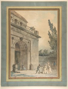 Návštěvníci opouštějící vězení od Hubert Robert