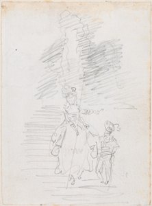 Woman and Smaller Male Figure on Grand Stairway [recto]   1222830   cs       czech Successfully Translated  Original: Fotoreproductie van een schilderij door Jusepe Ribera, voorstellend de droom van Jakob RIBERA.- Léchelle de Jacob. (au Musée du Prado). (t od Hubert Robert
