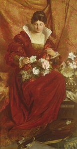 Dáma aranžující květiny od Hubert von Herkomer