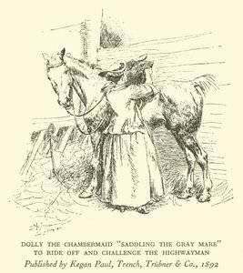 Dolly the Chambermaid "Osedlování šedé klisny", odjet a vyzvat Highwaymana (rytina) od Hugh Thomson