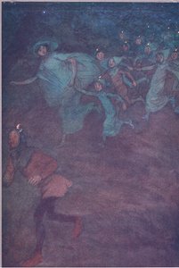 Vstupte sir Hugh Evans, Anne Page a ostatní, ilustrace z Veselé paničky z Windsoru, 1910 od Hugh Thomson