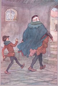 Exeunt Falstaff a Robin, ilustrace z Veselých paniček windsorských , 1910 od Hugh Thomson