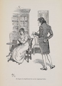 „Začal jí skládat komplimenty za její vylepšený vzhled“ pro román Jane Austenové 1897 (rytina) od Hugh Thomson