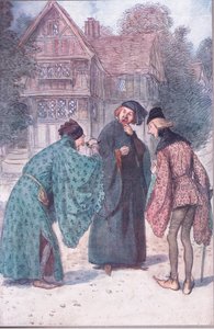 „Kdyby mu bylo dvacet Sir John Falstaffs, nezneužil by Roberta Shallow Esquire!“, ilustrace z „Veselé paničky z Windsoru“ od Hugh Thomson