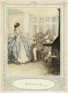 Ilustrace k Goldsmithově knize She Stoops to Conquer (Ona se snaží zvítězit) od Hugh Thomson
