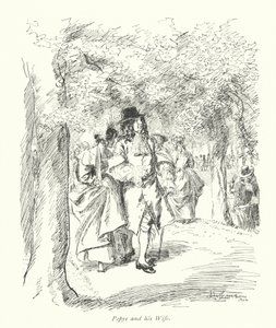 Londýn: Pepys a jeho žena (barevná litografie) od Hugh Thomson