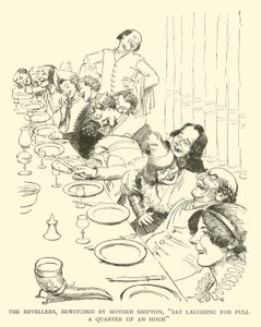 The Revellers, Bewitched by Mother Shipton, „Sat Laughing for Full a čtvrt hodiny“ (rytina) od Hugh Thomson