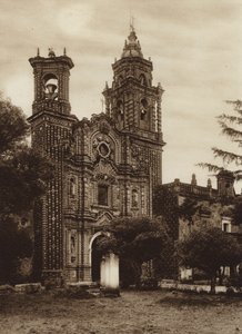 Mexiko: kostel San Francisco, Předchozí pohled (čb fotografie) od Hugo Brehme