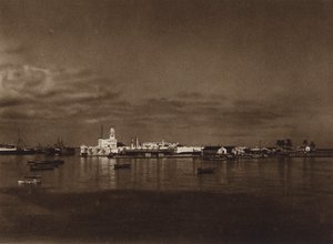 Mexiko: Panorama přístavu Vera Cruz s hradem San Juan (čb fotografie) od Hugo Brehme