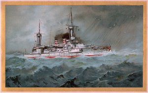 S.M.S. Linienschiff Brandenburg (erb červený orel na bílém štítě, S.M.S. Wörth = černý císařský orel na zlatém štítě)