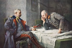 Generál von Hindenburg a proviantní generál Erich von Ludendorff u mapového stolu