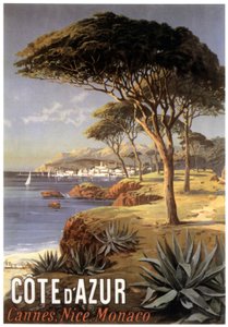 Plakát inzerující Azurové pobřeží – Cannes, Nice, Monako, cca 1900