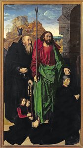 Oltář Portinari, sv. Tomáš a sv. Antonín poustevník s Tommasem Portinarim a dvěma syny Antoniem a Pigellem, levé křídlo, kolem roku 1479 od Hugo van der Goes