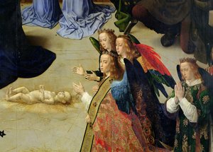 Oltář Portinari, detail čtyř andělů a dítěte, c.1475 olej na panelu detail 9619 od Hugo van der Goes