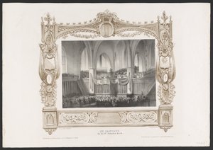 Průvod s tiskařským lisem, 1836 Kantáta v kostele sv. Jakuba / 17. června 1836 (název na objektu) Talíře k oslavě druhého stého výročí Utrechtsche Hogeschool, 1836 (název série)