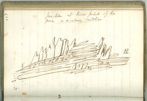 „Junction at Siccar Point of the Prim and Secondary Sandstone“, stránka z Osobního zápisníku Sira Humphry Davyho (inkoust na papíře)