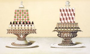 Design pro prezentaci dezertů, ilustrace z maďarské kuchařské knihy o francouzské kuchyni, kolem roku 1880 od Hungarian School