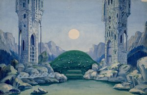 Scénografie k premiéře "Dřevěného prince" Bély Bartóka (1881-1945) 1917 (akvarel na papíře) od Hungarian School