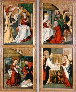 Zvěstování, Narození Krista, Klanění tří králů a představení v chrámu ze Szepeshelyho oltáře, 1480-90 od Hungarian School