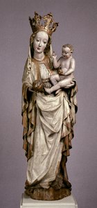Panna Marie s dítětem z kostela svatého Filipa a Jakuba v Toporci, kolem roku 1420 (malované a zlacené dřevo) od Hungarian School