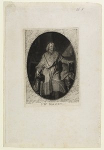 J.B. Bossuet (pěší), vyrytý Jean-Baptiste de Grateloup, 1771 (mezzotinta, akvatinta a suchá jehla na chine collé) od Hyacinthe Francois Rigaud
