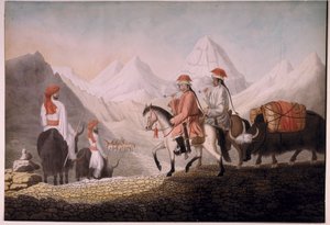 William Moorcroft a Hearsay na cestě k jezeru Mansarovar (Tibet) 1812 (akvarel na papíře) od Hyder Jung Hearsey