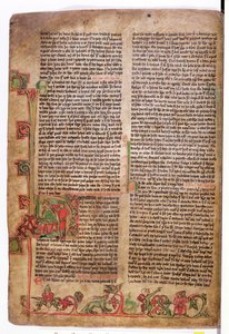 Historizovaná iniciála D na začátku Ságy o Olafu Tryggvasonovi, z Flateyjarbok (Knihy o Flateyovi), konec 14. století. od Icelandic School
