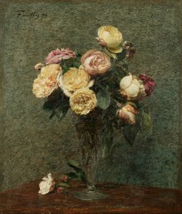 Zátiší: Růže ve skleněné váze od Ignace Henri Jean Fantin-Latour