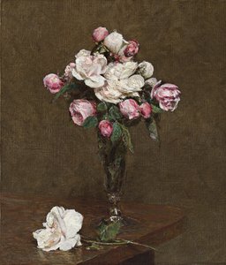 Růžové a bílé růže na šampaňské flétně, 1874 od Ignace Henri Jean Fantin-Latour
