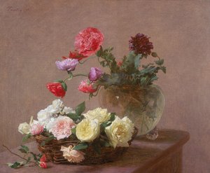 Vlčí máky v křišťálové váze nebo košík růží, 1890 od Ignace Henri Jean Fantin-Latour