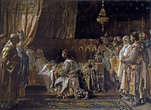 Král Jakub I. Dobyvatel dává svůj meč svému synovi Pedrovi, 1881