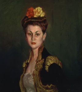 (PORTRÉT DÁMY S MAŠLÍKEM A BÝLÍ) od Ignacio Zuloaga y Zabaleta