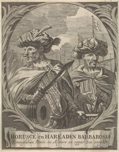 Portréty Horusce a Hareaden Barbarossy, barbarští piráti Horusce a Hareaden Barbarossa, král Tunisu a Alžíru a strážce Horního moře (titul na předmětu) od Ignatius Lux