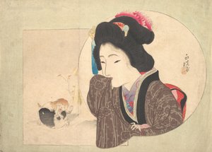 Tisk [žena a štěňata], počátek poloviny 19. století. od Ikeda Eisen