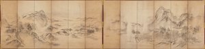 Pohledy na hory, zadní strana šestidílného plátna, období Edo, 1856-58 (praní na papíře) od Ikeda Koson