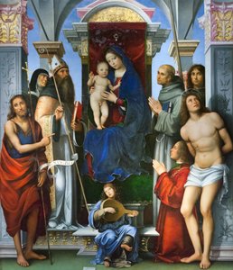Madona s dítětem na trůně se svatými od Il (1450-1517) Francia