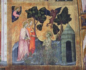Svatý František se vrhá do trnitých ostružiní, freska z Porziuncoly, 1393 od Ilario da Viterbo