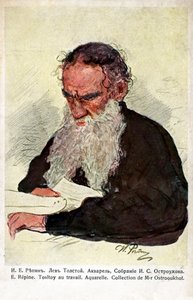 Lev Tolstoj při práci od Repina