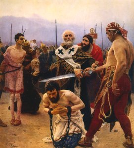 Svatý Mikuláš zachraňující tři nevinné před popravou, c1888 od Ilya Efimovich Repin