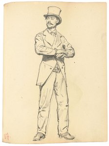 Studie pro "Pařížská kavárna": Stojící muž s kloboukem, nohy od sebe, c. 1872-1875 od Ilya Efimovich Repin