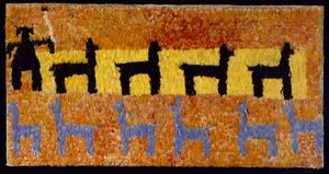 Péřový panel s lamami a pastevci lam, 1450-1534 AD (tkaná bavlna a peří)