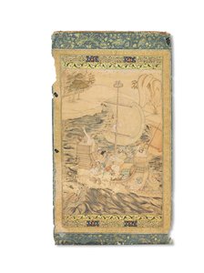 A Caravel Attacked by a Sea Monster, Mughal India, cca 1590 (neprůhledné pigmenty zvýrazněné zlatem a stříbrem na papíře) od Indian School