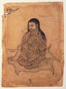 Dervish, sedící v kontemplaci, cca 1650 (neprůhledné wc a zlato na papíře) od Indian School