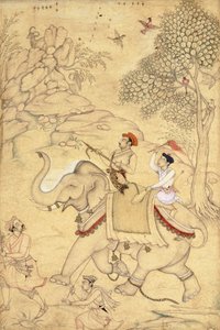 A Prince Hunting, Mounted on a Elephant, c.1600-1650 od Indian School