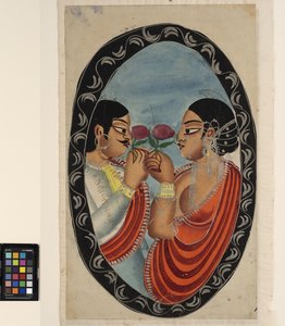 Fop navštíví kurtizánu (recto), kolem roku 1880 (akvarel na papíře) od Indian School
