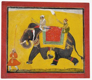 Rádža jedoucí na slonovi, cca 1690 (neprůhledné wc na papíře) od Indian School