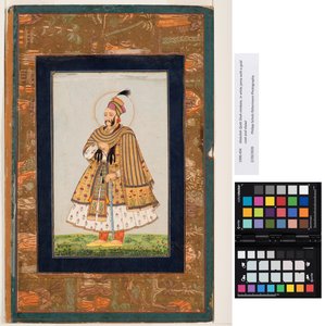 Abdullah Qutb Shah nimbate, v bílé jamě se zlatým kabátem a šátkem, cca 1680 (neprůhledný akvarel a zlato na papíře) od Indian School